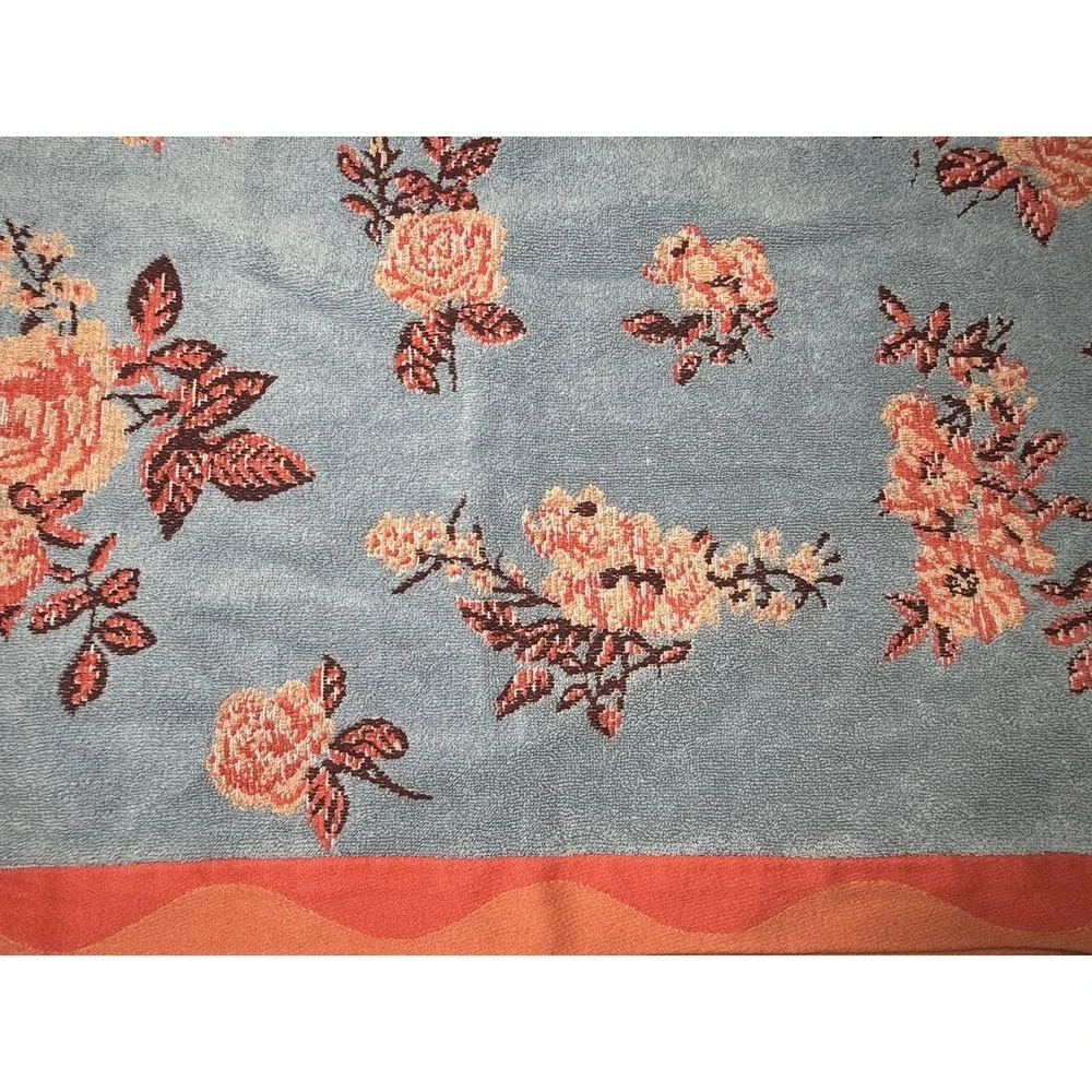 Anthropologie Towel Set Floral Blue Coral Plush Cotton Anthro Bathroom Decor